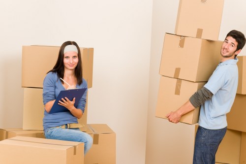 Furniture and boxes being arranged inside a removals van